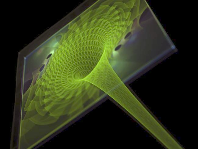 Illustration of a curved space around black holes